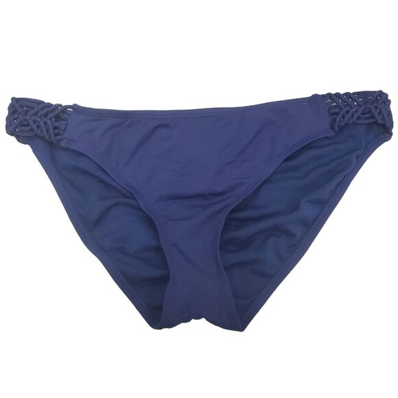 Ambrielle Women's Navy Stretch Braided Side Ruched Full Seat Bikini Bottoms Sz L - Picture 1 of 6